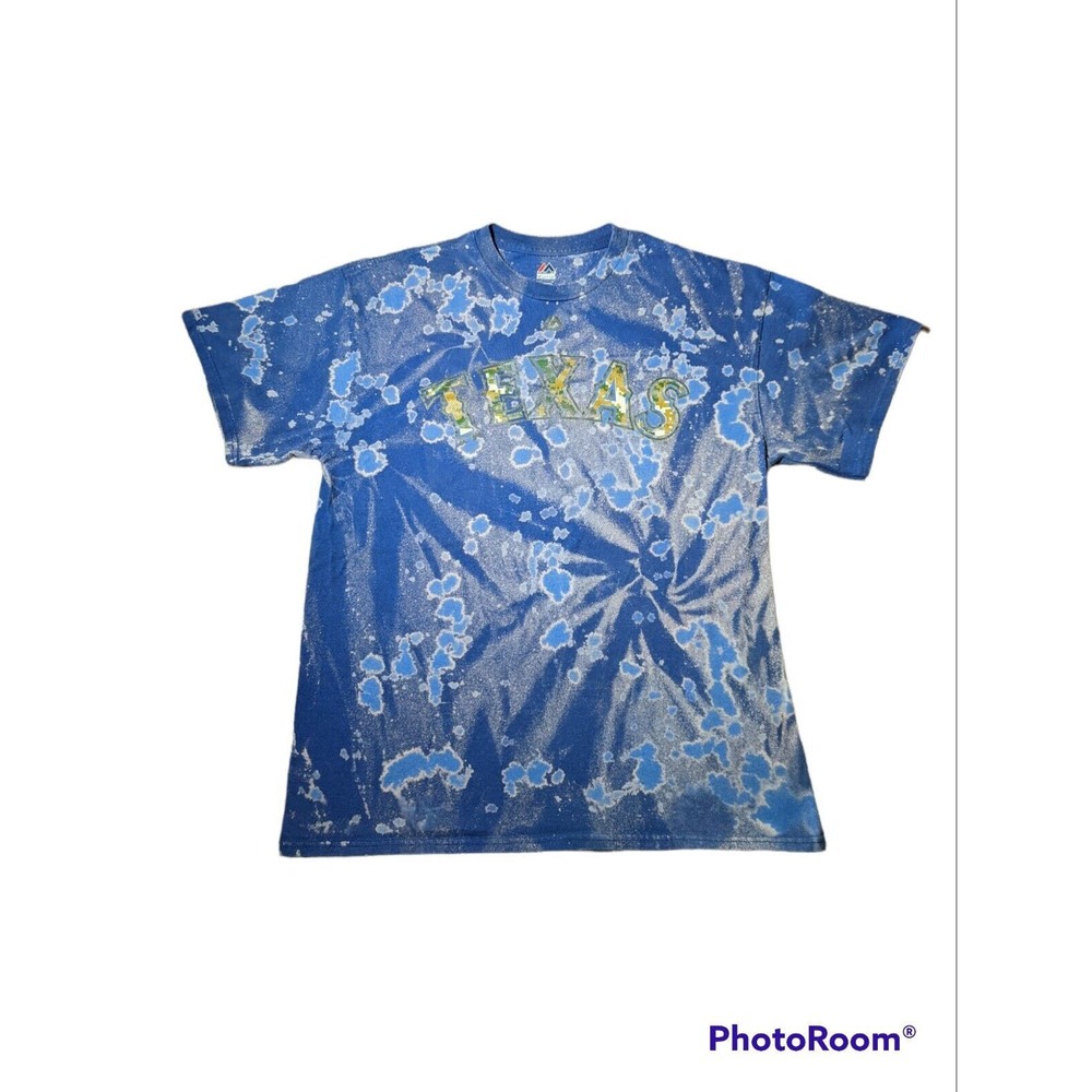 Texas Rangers MLB Large Custom Distressed T Shirt Splatter Majestic